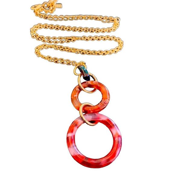 Lele Sadoughi Triple Loop Hoop Circle Pendant Cherry Red Ring Necklace - Picture 1 of 6